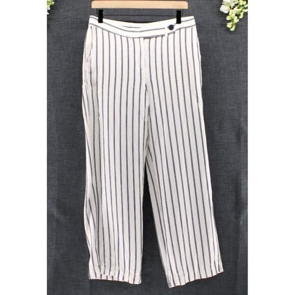 J. Jill Women's Striped Linen Blend Wide Leg Trousers Nacy Cream Petite Sz 10 - Picture 1 of 7